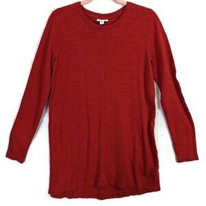 J Jill Women size S Red 100% Cotton Tunic Top Pockets Relaxed Lagenlook Shirt